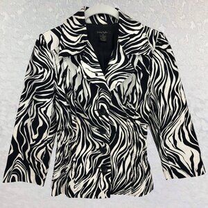 Sunny Taylor Black & White Zebra Print Rouched Jacket with Notch Lapels Size 8